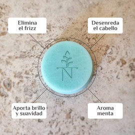 Nativa5 Acondicionador Sólido de Menta + Vitamina E. Aporta suavidad y brillo. Elimina el frizz y desenreda el cabello. Libre de Sulfatos y Parabenos. Biodegradable.
