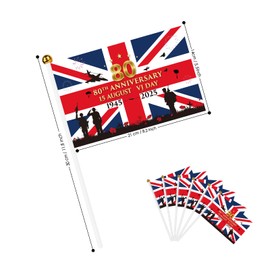 AhfuLife 30pcs VJ DAY Flags on Sticks for 80th Anniversary Decorations, 14x21cm Hand Held VJ DAY Small Flags with 30cm Pole for Victory in Japan 80 Years WW2 1945-2025 Decoration