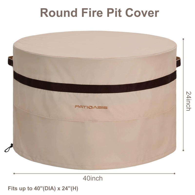 PATIOASIS Round Fire Pit Cover 40 inch Dia Waterproof 600D