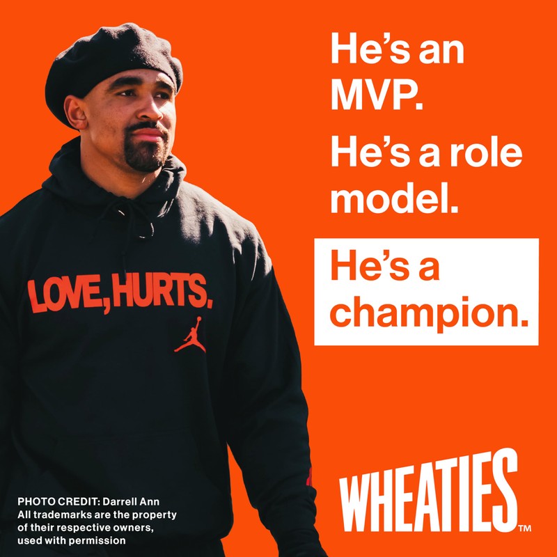Wheaties Cereal, Breakfast of Champions, Jalen Hurts Cereal Box, 100%