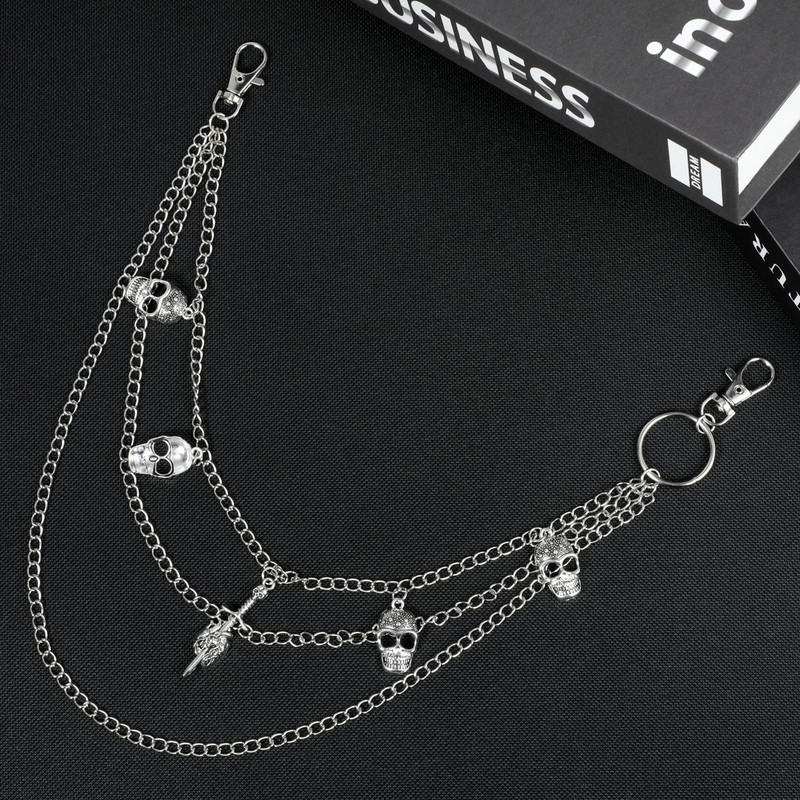 OOTSR Three-layer trouser chain, jeans chains, punk skull trouser chain,