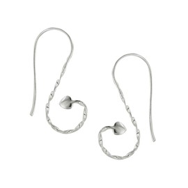 .925 Sterling Silver Swirl Twisted Wire with Heart at End Open Hoop Dangle Earrings