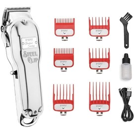 BWAY - Cortapelos profesional inalámbrico con clip de acero, carga USB, incluye 6 peines guía premium y cuchilla superior de dientes alternos