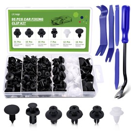 Litorange 95 Pcs Car Fixing Clips & 5 Pcs Trim Removal Tools, 6 Types of Car Retainer Clips Rivets Mounting Kit for Car Door Bumper Panel Trim Fender Liner Sealing Strip Fixed Clips Fasteners