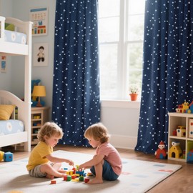 PrinceDeco Blackout Star Curtains for Boys Bedroom Glowing Star Blackout Curtains for Kids Room Nursery Curtains for Kids Bedroom Soundproofing Thermal Insulated Window Treatment(52" W X 54" L, Navy)