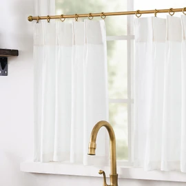 jinchan Linen Pinch Pleated Kitchen Curtains 36 Inch 2 Panels, Natural Linen Tier Curtains Back Tab Beige Farmhouse Cafe, Light Filtering Small Window Drapes for Bathroom Laundry Room Off White