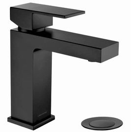 Lava Odoro Matte Black Bathroom Faucet, Single Hole Bathroom Faucet Black Single Handle Bathroom Sink Faucet Vanity Faucet with Drain Assembly, Deck Plate Included, BF307-B