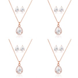 ZHUWE Bridesmaid Jewelry Set for Wedding 4 Sets Rose Gold Plated Teardrop Bridesmaid Necklace Earrings Set Gift for Women