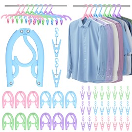 12Pcs Portable Travel Hangers for Cruise Ship Essentials 2025 with 24 Clips, Plastic Folding Foldable Hangers Clothes Drying Rack Travel Accessories for Suitcase, RV, Camping, Road Trip (Multi)