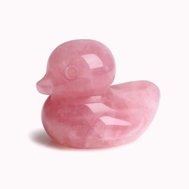 QINJIEJIE Duck Decor Rose Quartz Crystals Ducks Figurine Gemstone Healing Crystal Stone Cute Animal Statue Lucky Funny Home Room Desk Decor Stocking Stuffers Pink Duck Gifts for Women