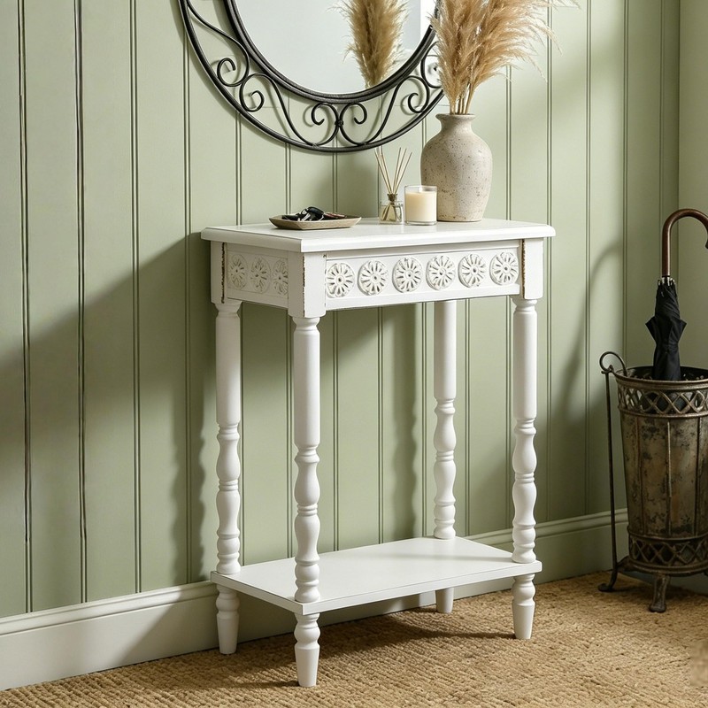 SOFE White Wood End Table, Modern Living Room Side Table,
