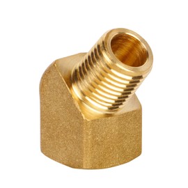 JUWO 1/4" NPT Female x 1/4" NPT Male 45 Degree Barstock Street Elbow, Brass Pipe Fitting for Air, Propane, LP and Natural Gas (1-Pack)