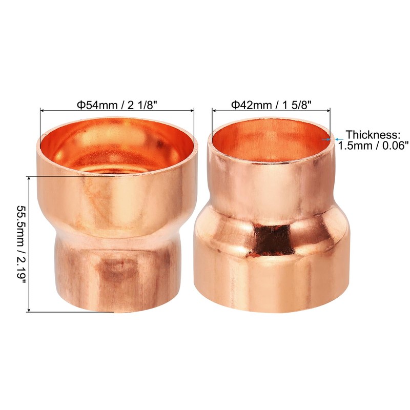 PATIKIL 2-1/8" to 1-5/8" ID Copper Reducer, 99.9% Pure Copper