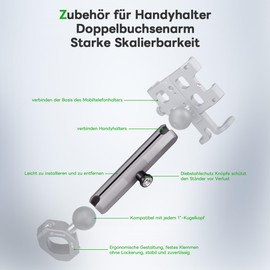 FANAUE Doppelbuchsenarm Kompatibel mit RAM Mounts 1" Ball und Motorrad Fahrrad Telefonhalter, passt alle Industrie-Standard 1"/25.4mm/Typ B Ball Adapter, Aluminium 6.06" mit Anti-Diebstahl-Funktion