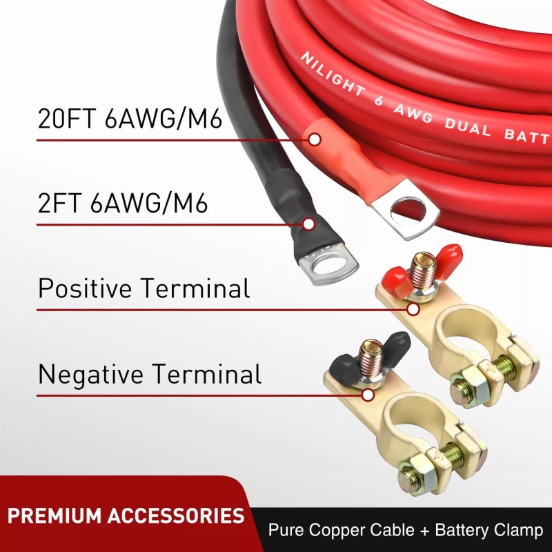Nilight 12V 140AMP Dual Battery Isolator Kit with 6 AWG