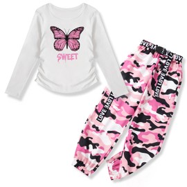 Zupora Girls 2 Piece Outfits Set Tracksuit Loungewear Activewear Long Sleeve Pullover Sweatshirt Cargo Pants 6-14