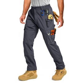 wantdo Men's Carpenter Work Pants Stretch Flex Utility Cargo Tactical Pants for Men Lightweight Outdoor Hiking Pants Gray 36x32