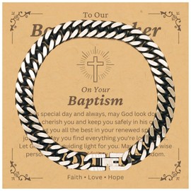 DARIN GIFT To Our Bouns Brother Cuban Link Bracelet Gifts For Brother - May God Look Down On You - Cross Catholic Christian Baptism First Communion Confirmation Christmas Gifts