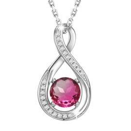 GEMLANTO 925 Sterling Silver Created Tourmaline Necklace October Birthstone Necklaces for Women Birthday Anniversary Jewelry Gifts for Mom Her Women, Adjustable Chain 16+2 inch
