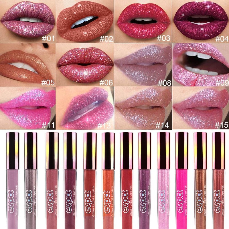 evpct 1Pcs Wine Red Matte to Glitter Liquid Lipstick Lip