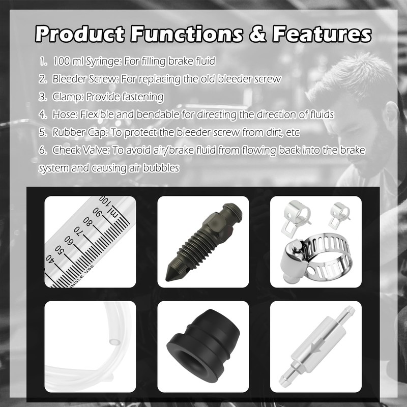 Figpade Motorcycle Brake Bleeder Kit,Practical Brake Bleeding Tool with Brakes