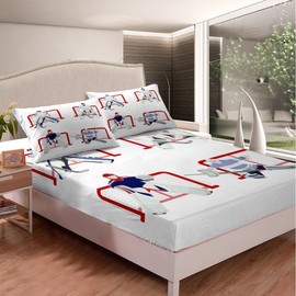 Ice Puck Game Sheets Set Ice Hockey Sports Player Bedding Set for Kids Bed Sheet Set Splash Ink Style Sheets with Deep Pocket Fitted Sheet Black Gaming Room Decor 4Pcs With 2 Pillow Case Queen Size