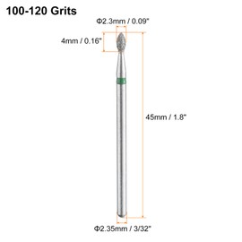 HARFINGTON 5pcs 100-120 Grits Diamond Grinding Bit 2.3mm Oval Head 2.35mm Shank 4mm Length Stone Sanding Drill Bits Rotary Tool for Ceramic Glass Nails Grinding Polishing