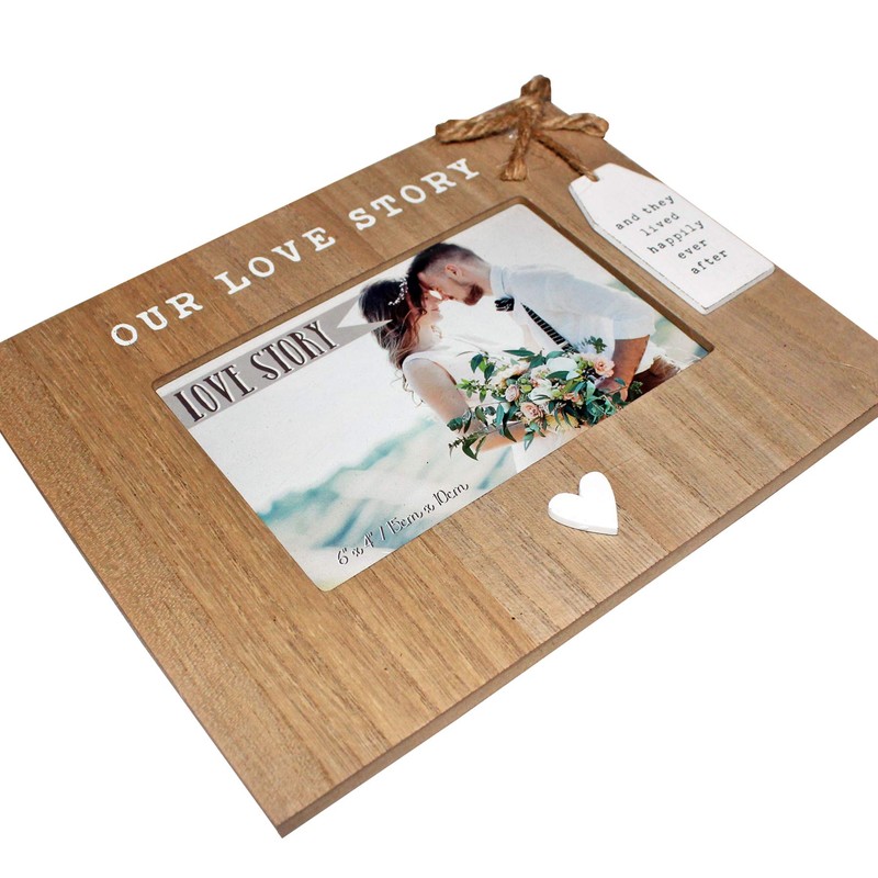 Our Love Story Wooden 6x4 Photo Frame with Heart and