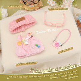 4pcs Doll Clothes Set for 17cm Blind Box Figures,Hat and Overalls Glasses Set for 17cm Plush Pendant Blind Box,Blind Box Figures Outfits Accessories (Pink)