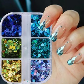 Laser Nail Art Sequins 3D Irregular Multi-Shaped Rhombus Glitter Sequins Manicure Decoration Thin Flakes Nail Design Nail Art Flakes Powder Kit Nails Supplies DIY Sparkly Acrylic Nails Crafts