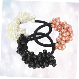 Healvian 6pcs Stretch Hair Ties for Women Girls Beaded Hair Rings Black Stylish Ponytail Holders for Everyday Use