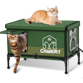 Stdily Elevated Heated Cat House for Outdoor Cats in Winter, Waterproof, Fully Insulated, Outside Feral Cat Shelter Weatherproof for Stray Barn Cat (Green, Medium)