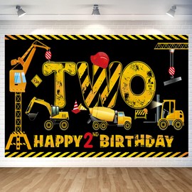 2 Years Old Construction Birthday Tapestry Boys Construction Construction Birthday Decorative Tapestry Shovel Blender Crane Truck Birthday Wall Hanging Photography Background Happy Birthday Party