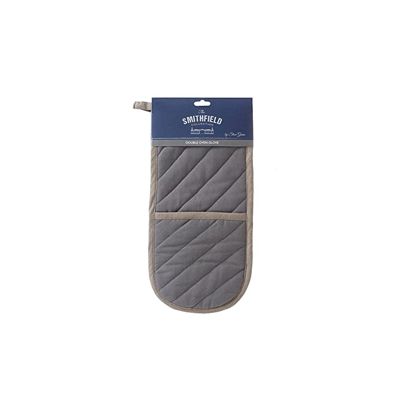 Eddingtons Smithfield Butcher's Stripe Double Oven Glove - Grey