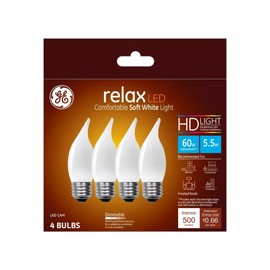 GE Lighting (pack of 4 bulbs) GE 48265 relax LED Decorative Chandelier light bulb, 60 watt