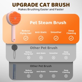Steam Cat Brush, 6-in-1 Dog Brush Spritz Defur Comb, Steamy Skin Friendly Deshedding Grooming Tool, Suitable for Shedding & Haired Pets, Pet Supplies Accessories, Pink