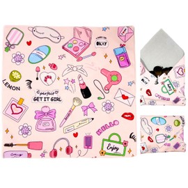 Juyanxy Self-Adhesive Magic Cloth Makeup Bag & Multi-Use Organizer|17.7"x17.7" Portable Travel Cosmetic Bag, Camera Lens Protector, Laptop Sleeve|Beauty Cuties Design Reusable Washable Storage Wrap