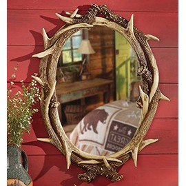 Black Forest Décor - Oval Antler Mirror - Rustic Woodland Decor, 20" x 26"