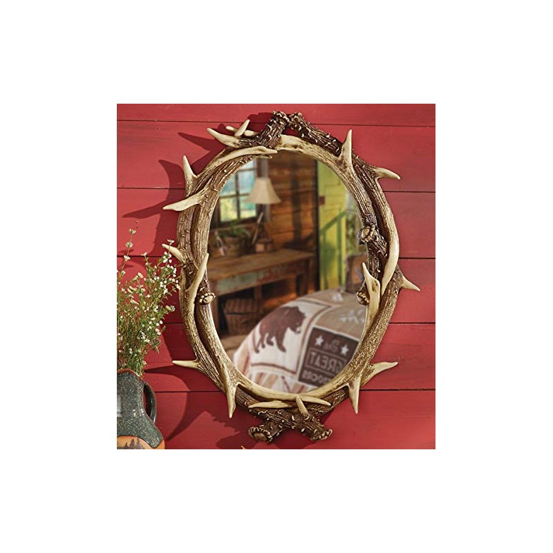 Black Forest Décor - Oval Antler Mirror - Rustic Woodland