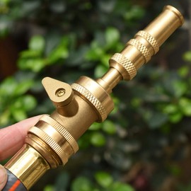 PLG Heavy Duty Brass Adjustable Garden Hose Nozzle & Hose Shut Off Valve - High Pressure & Leak-Proof Water Hose Nozzle, Easy-to-use Twist Spray Patterns for Garden, Car Washing, and Cleaning