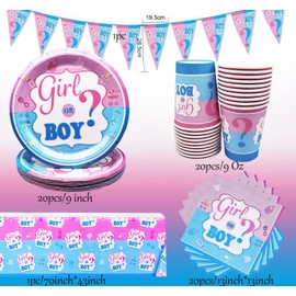 SHAMO Piece Baby Shower Decoration Set, 62 Pieces Blue and Pink Party Tableware, Gender Revel Party Tableware Set, Baby Shower Gender, Plates, Cups, Napkins, for Baby Shower Party Supplies