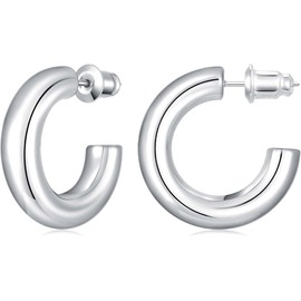 Kawlxpp 14k Gold Plated Small Chunky Lightweight Hoop Earrings For Women (Steel)