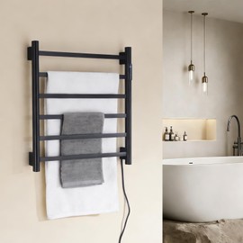 TRUSTMI Electric Towel Heated Rack, Wall Mounted 6 Bar Towel Warmer Cloth-Dryer with Built-in Timer and Temperature Indicator, 1-24 Hour, 115°F-155°F, Touch-On, Matte Black