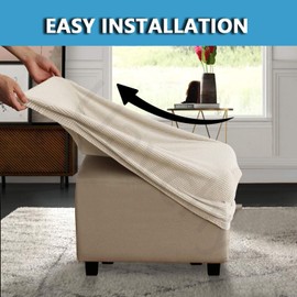 Uavchy Square Footstool Cover, Stretch Ottoman Cover Washable Super Soft Universal pouffe cover with Elastic Bottom Anti-Slip Foot stool Jacquard Slipcovers,Grey