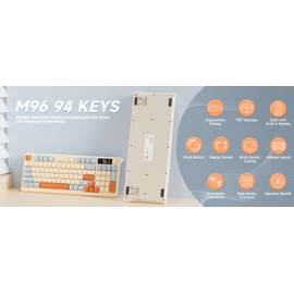 ZIYOU LANG Membrane Wireless Gaming Keyboard, Quiet Silent Keys Bluetooth/2.4GHz Dual Mode Keyboard with Display Screen & Knob, Rainbow LED Backlit Media Keys Keyboard for PC Laptop Pad Smartphone