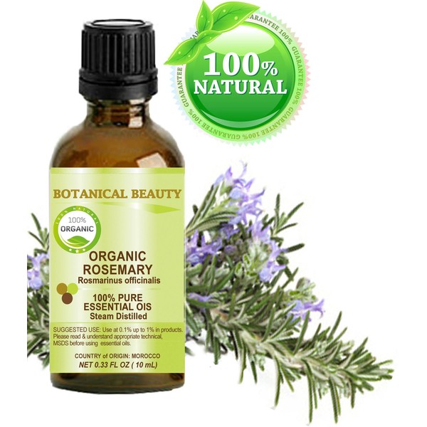 Organic ROSEMARY Essential Oil. 100% Pure Therapeutic Grade, Premium Quality, Undiluted, Steam Distilled. 0.33 Fl.oz.- 10 ml. by Botanical Beauty.
