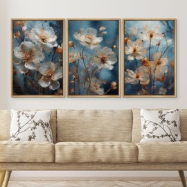 SIGNWIN Framed Canvas Print Wall Art White Flowers Floral Plants Watercolor Modern Art Southwest Colorful Multicolor Pastel for Living Room, Bedroom, Office - 24"x36"x3 Natural