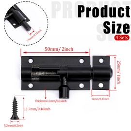 4 Pack Barrel Bolt Lock 2 Inch Stainless Steel Slide Bolt Latch Door Latch Lock Safety Sliding Lock with Screws for Doors, Cabinets, Fence Gate