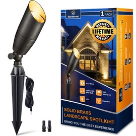 Gardenreet Landscape Spotlights Low Voltage - Brass 12V Outdoor Uplight LED, Wired Spot Lights IP65 Waterproof, Adjustable Focus Bronze for Exterior Garden Yard Tree House Without MR16 Bulb