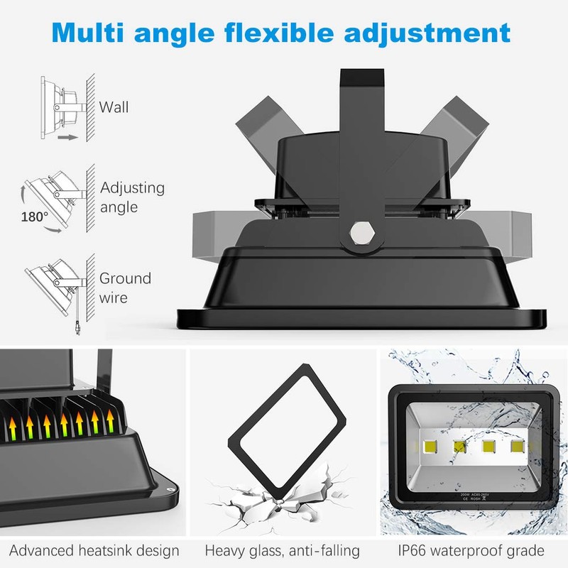 200W LED Flood Lights 6000K Daylight White Lighting Fixtures Super